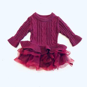 Bonnie Baby dress Girls 12 Months burgundy polyester ruffle crinoline holiday